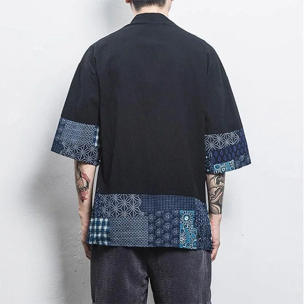 Kimono Veste Bleu Fleurs