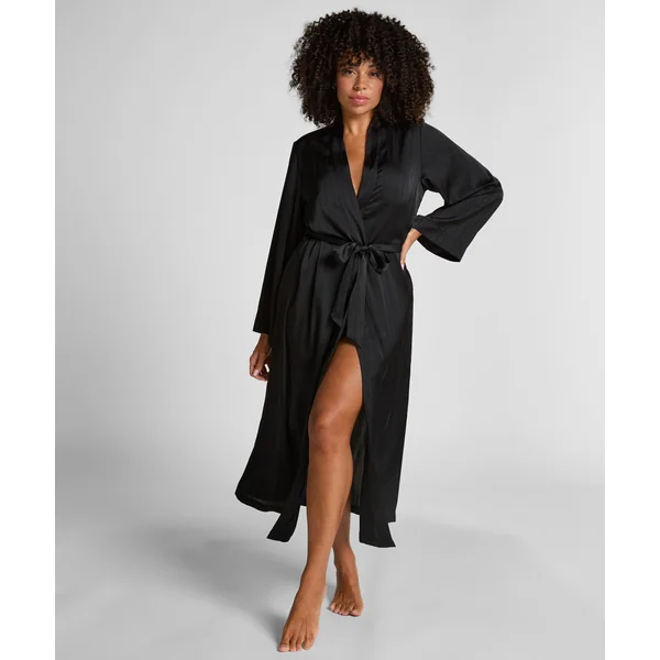 Kimono à rayures en satin - Noir