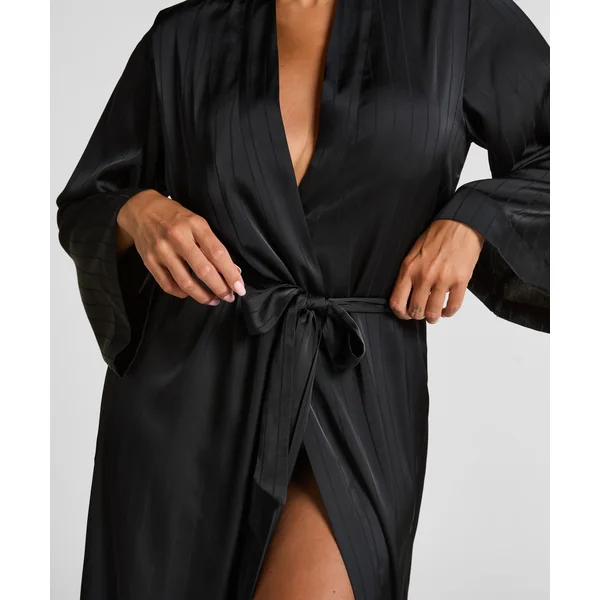 Kimono à rayures en satin - Noir