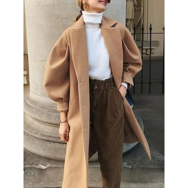Long Manteau Camel à Manches Bouffantes
