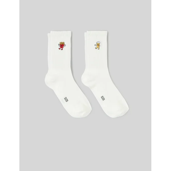 Lot de 2 chaussettes brodée Blanc écru