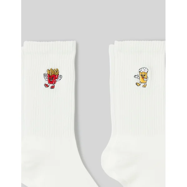 Lot de 2 chaussettes brodée Blanc écru