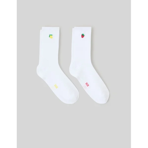 Lot de 2 paires de chaussettes brodées Blanc