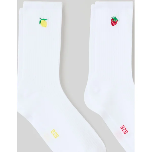 Lot de 2 paires de chaussettes brodées Blanc