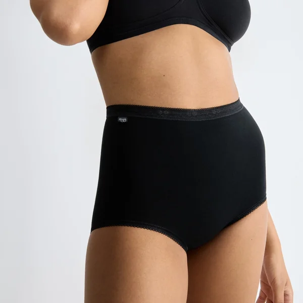 Lot de 3 culottes tailles hautes Sloggi Basic Noires en coton Sloggi