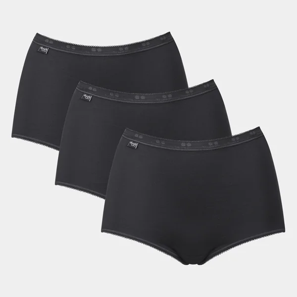Lot de 3 culottes tailles hautes Sloggi Basic Noires en coton Sloggi
