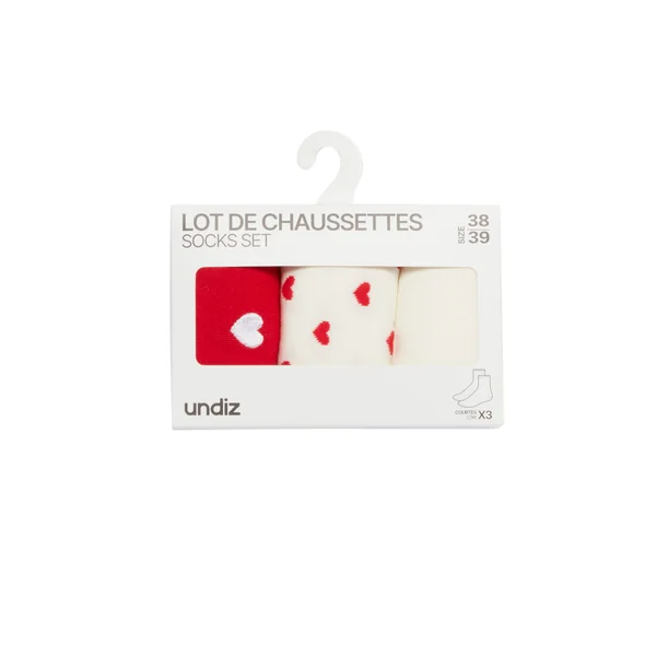 Lot de 3 paires de chaussettes coton à motifs coeurs