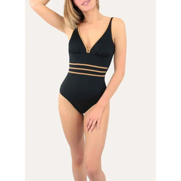 Maillot de bain 1 pièce classique plongeant Noir Janine Robin Janine Robin