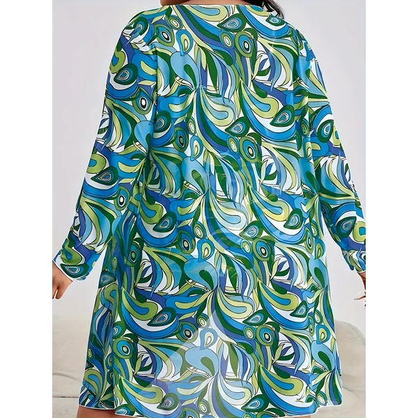 Maillot de bain 3 pièces, imprimé irrégulier, haut à cordon de serrage, grande taille.
