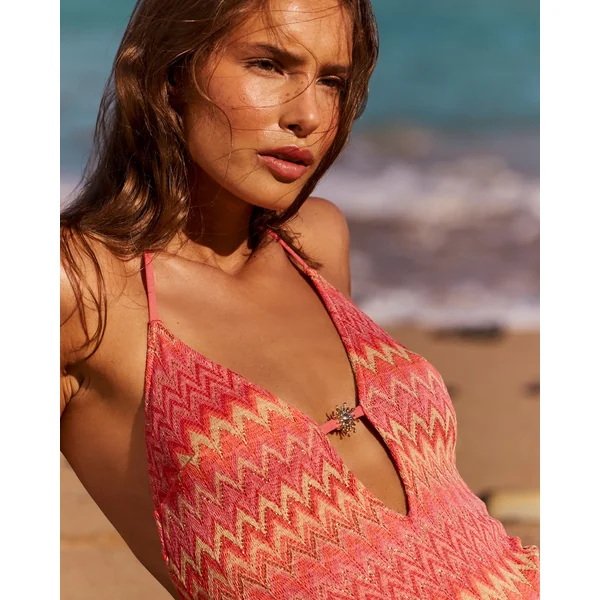 Maillot de bain une pièce en crochet multicolore avec bijou soleil