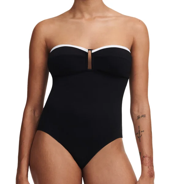 Maillot de bain une pièce sans armature et bretelle amovible - Noir/Blanc Chantelle Bain