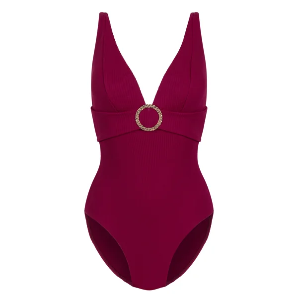 Maillot de bain à anneau froissé - Rouge