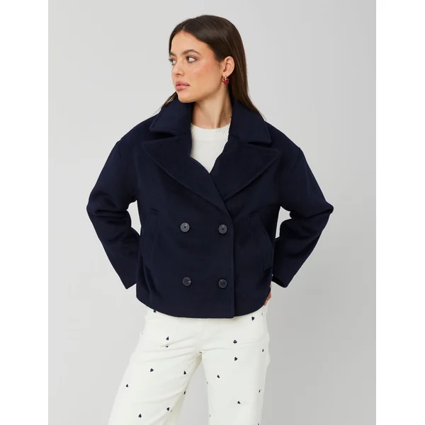 Manteau caban en laine Bleu foncé