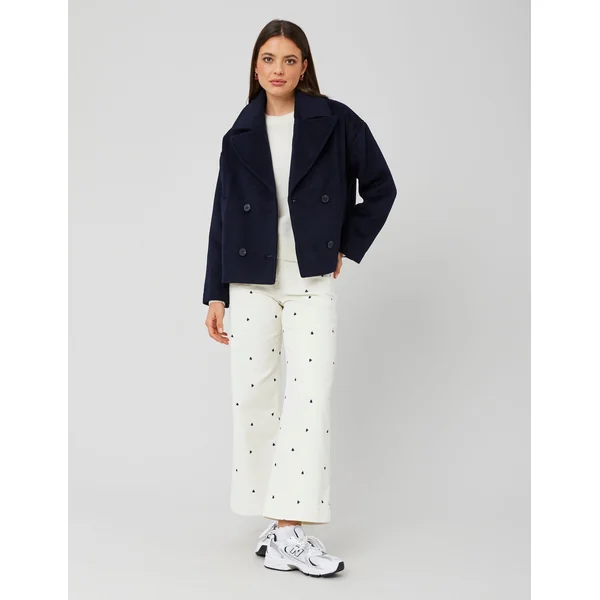 Manteau caban en laine Bleu foncé