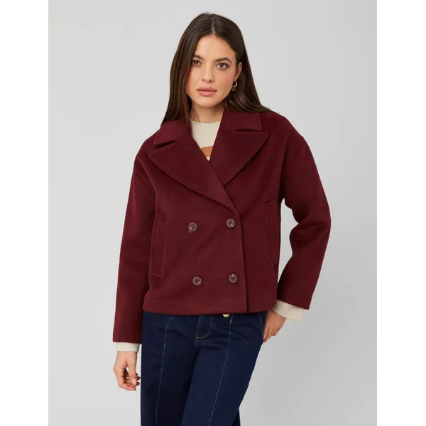 Manteau caban en laine Bordeaux
