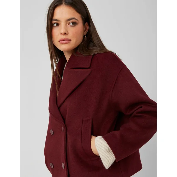 Manteau caban en laine Bordeaux