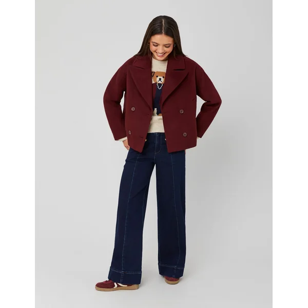 Manteau caban en laine Bordeaux