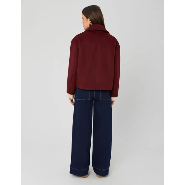 Manteau caban en laine Bordeaux