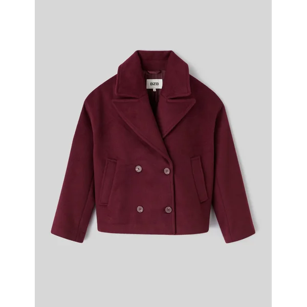 Manteau caban en laine Bordeaux