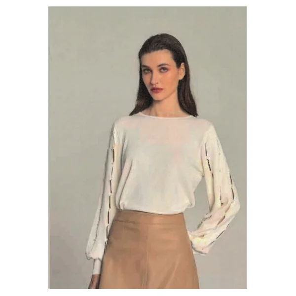 Marina V. - Chandail à manches longues en tricot avec perles Ivoire Medium