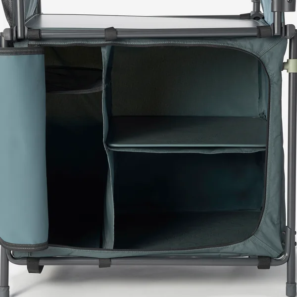 Meuble cuisine de camping L, pliable et avec pare-vent