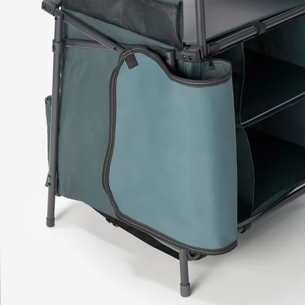 Meuble cuisine de camping L, pliable et avec pare-vent
