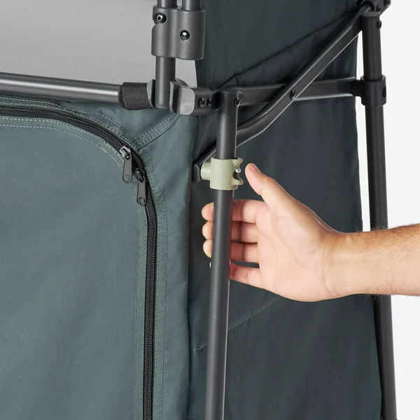 Meuble cuisine de camping L, pliable et avec pare-vent