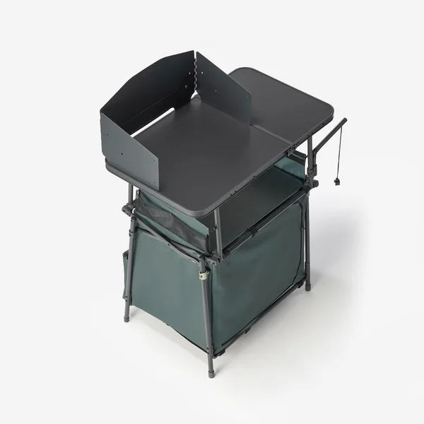 Meuble cuisine de camping L, pliable et avec pare-vent