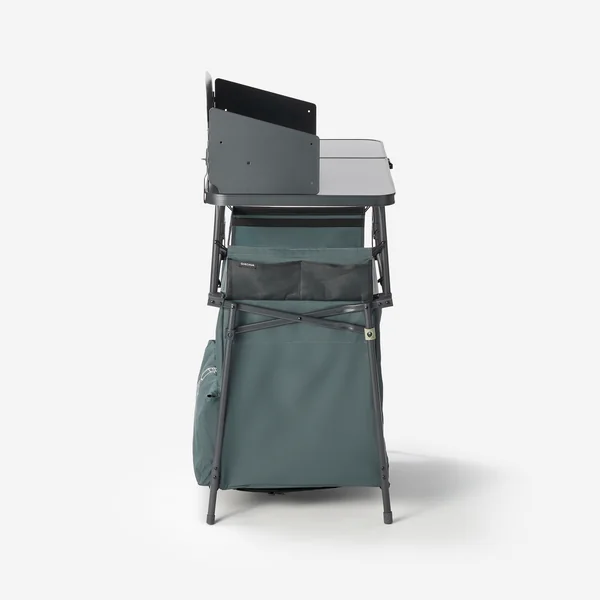 Meuble cuisine de camping L, pliable et avec pare-vent