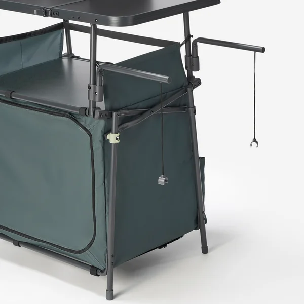 Meuble cuisine de camping L, pliable et avec pare-vent