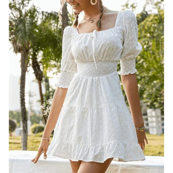 Mini Robe Blanche Hippie