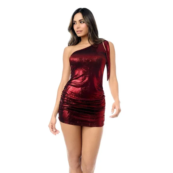 Mini-robe asymétrique scintillante rouge