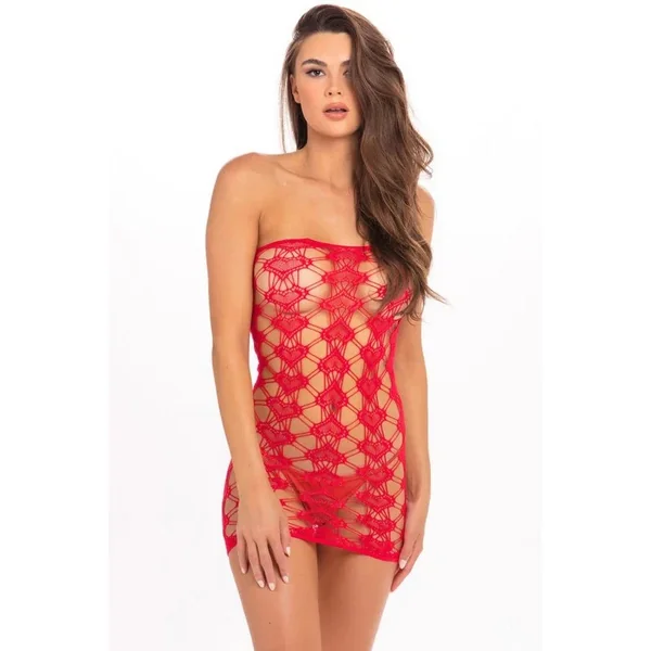 Mini-robe résille coeurs rouges
