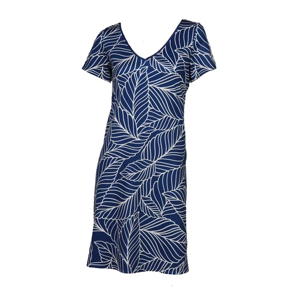 Miss Versa - Robe courte semi-ajustée Ligne A col V avec manches courtes Resort Bleu Medium Emely Marine