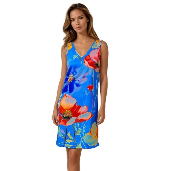 Miss Versa - Robe courte semi-ajustée Ligne A col V sans manches Resort Large Leonie