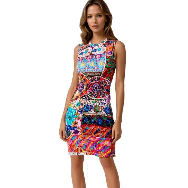 Miss Versa - Robe courte semi-ajustée ligne droite sans manches à col rond Urban Large Hilo