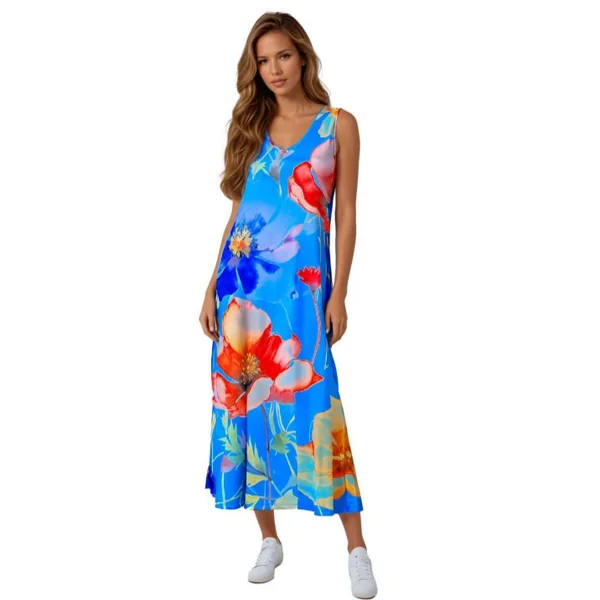 Miss Versa - Robe Longue semi-ajustée Ligne A col V sans manches Resort Large Leonie