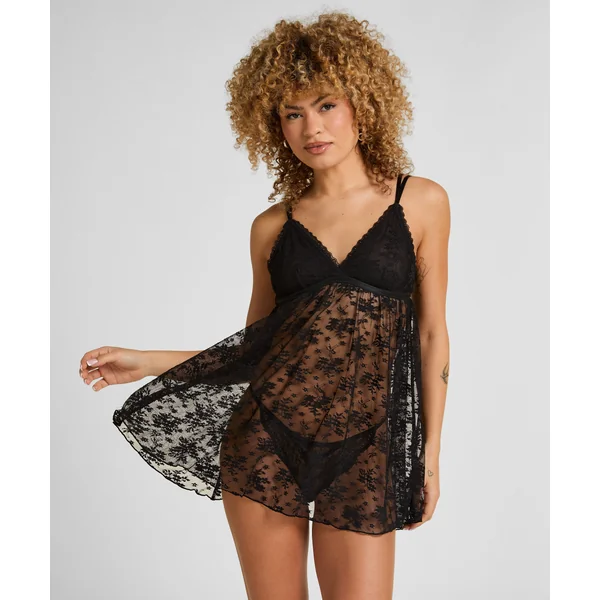 Nuisette Darcy en Dentelle Florale - Noir