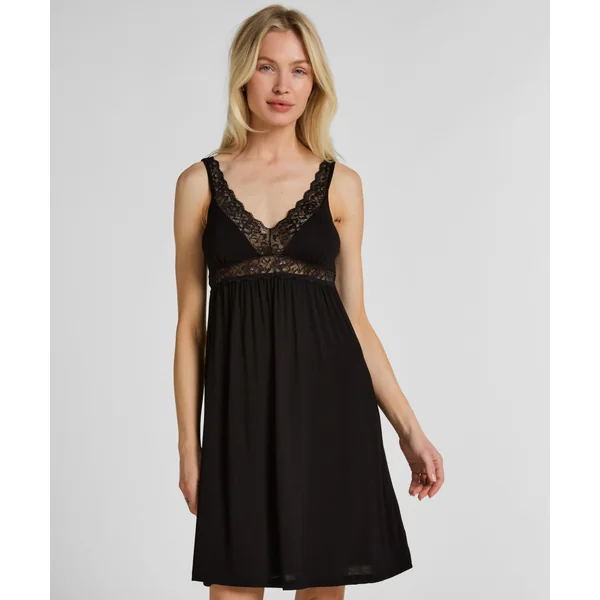 Nuisette en Jersey avec Dentelle - Noir