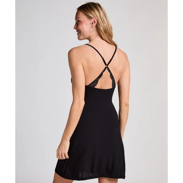 Nuisette en jersey avec dos en dentelle - Noir
