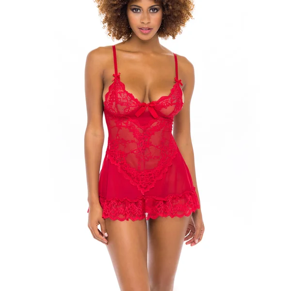 Nuisette et string assorti - Rouge en nylon OH LÀ LÀ CHÉRI Valentine