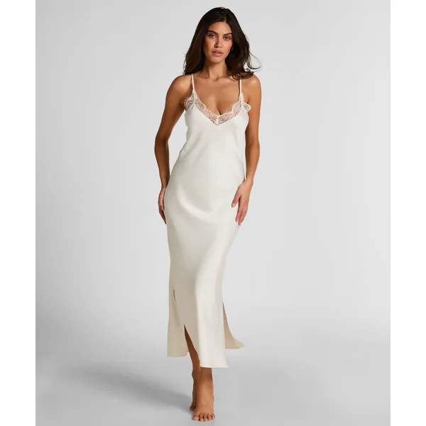 Nuisette longue en satin - Blanc