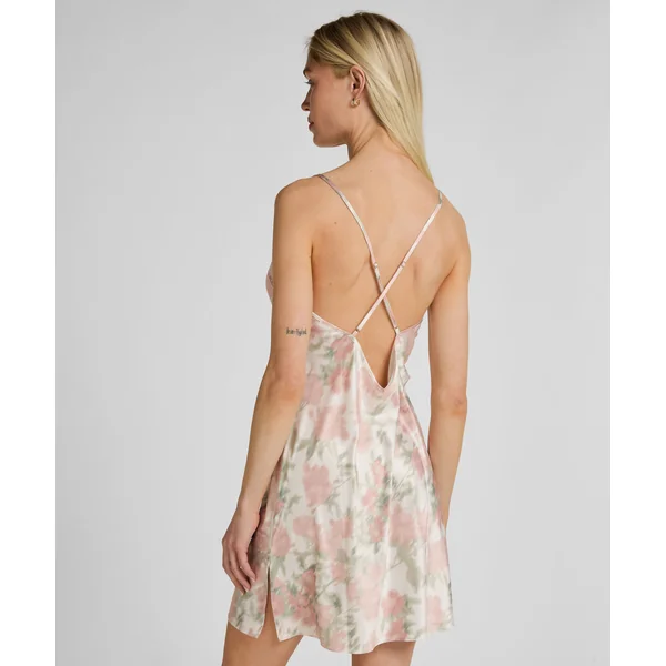 Nuisette Satinée à Imprimé Floral - Blanc