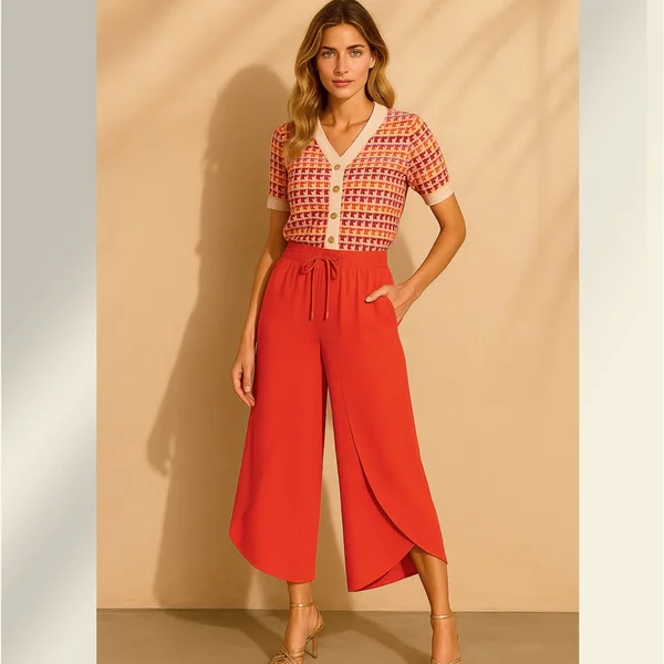 Orly - Pantalon évasé avec cordon à la taille Tangerine Small