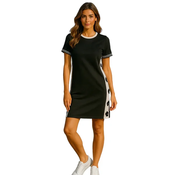 Orly - Robe à manches courtes avec fleurs sur les côtés Noir Large