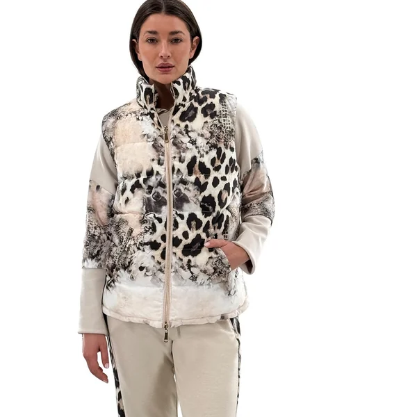Orly - Veste réversible sans manches avec poches Léopard et Amande X-Large