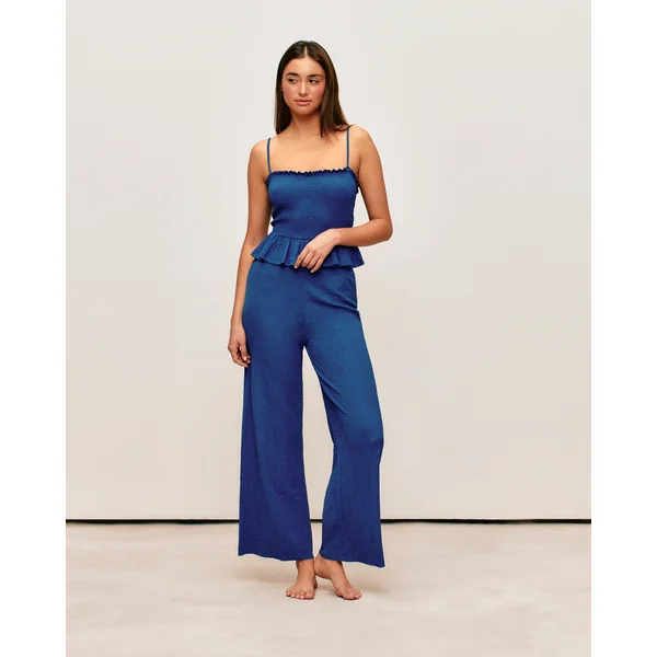 Pantalon bleu matière texturée
