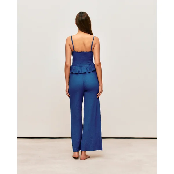 Pantalon bleu matière texturée