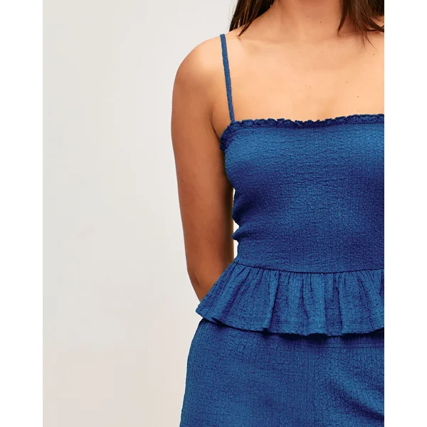 Pantalon bleu matière texturée