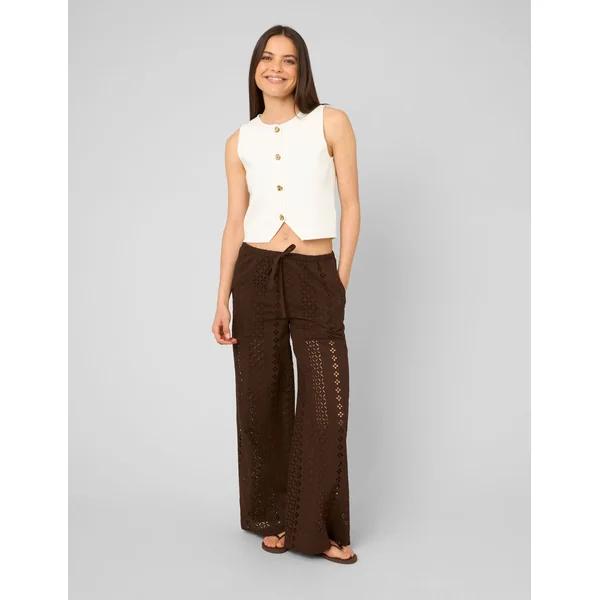 Pantalon broderie anglaise Marron foncée